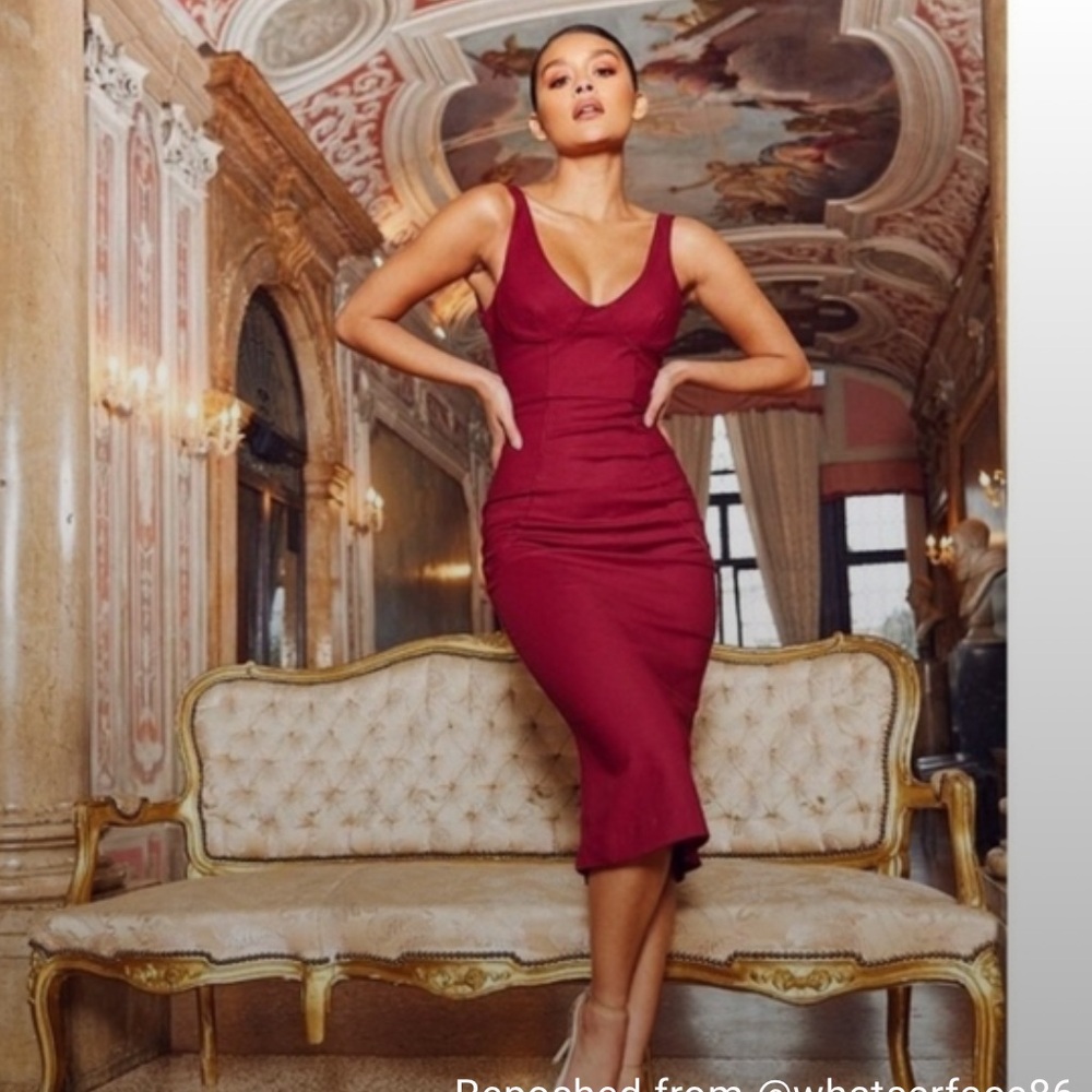 House of CB Burgundy Bodycon Midi Dress